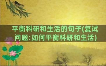 平衡科研和生活的句子(复试问题:如何平衡科研和生活)