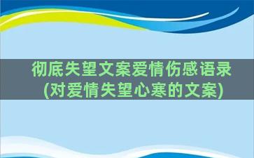 彻底失望文案爱情伤感语录(对爱情失望心寒的文案)