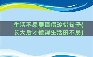 生活不易要懂得珍惜句子(长大后才懂得生活的不易)